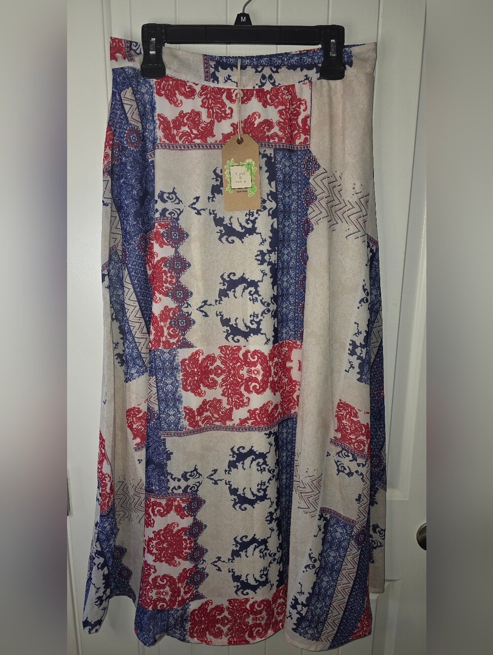 Flint and Moss Bohemian Patchwork Maxi Skirt - Red, Blue & Cream BEAUTIFUL NWT L